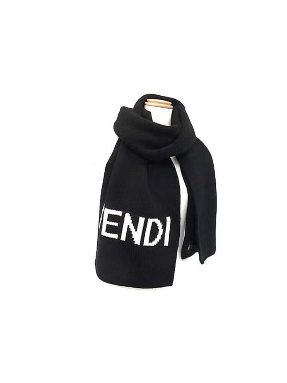 Fendi Wool 100% Logo Motif Scarf Shawl Black